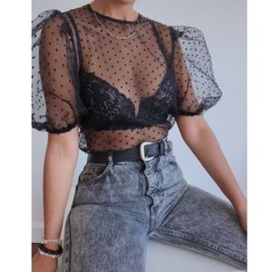 Zara sheer puff sleeve top